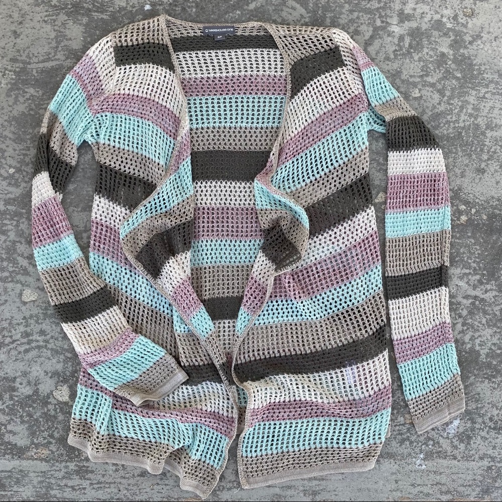 2/$16 - Striped Cardigan with Waterfall Front